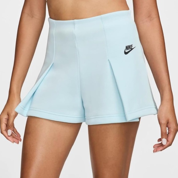 NWOT - Nike Tech Sportswear Fleece High Rise 3" Pleated Shorts Blue, XS, preppy - Picture 1 of 16